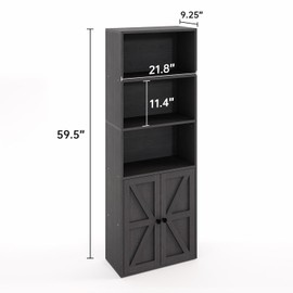 oneinmil 5-Tier Bookshelf with Storage, Wooden Bookcase with Cabinet Doors, Floor Bookshelves and Office Storage Cabinets for Home Office, Living Room (Black, 5-Tier)