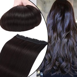 UK-Fashion-Shop Clip-In Real Hair Extensions, 100% Remy Real Hair, 1 Weft, 5 Clips, Hair Extensions, Straight Human Hair Extensions, 50 cm / 50 g (1B Natural Black)
