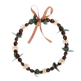 Hawaiian Kukui Nut Lei Necklace Elegant Fashionable Hand Crafted Graduation Shell Kukui Nut Lei Necklace for Graduation Hawaiian Party Brown