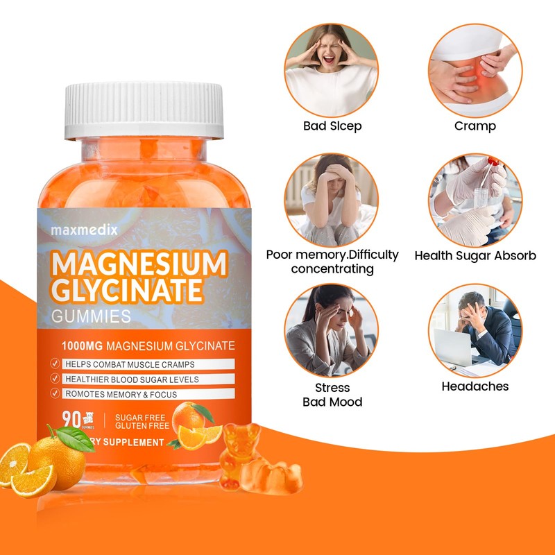 Magnesium Gummies 1000mg -Magnesium Glycinate Supplement and Magnesium L-Threonate Gummy,Sugar