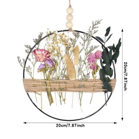 Dried Flowers Wreath 20 cm Flower Wreath Decoration, Hanging Boho Door Wreath, Flower Wreath, Metal Ring with Dried Flowers, DIY Natural Dried Flower Wreath Ring for Living Room, Wall, Door Decoration