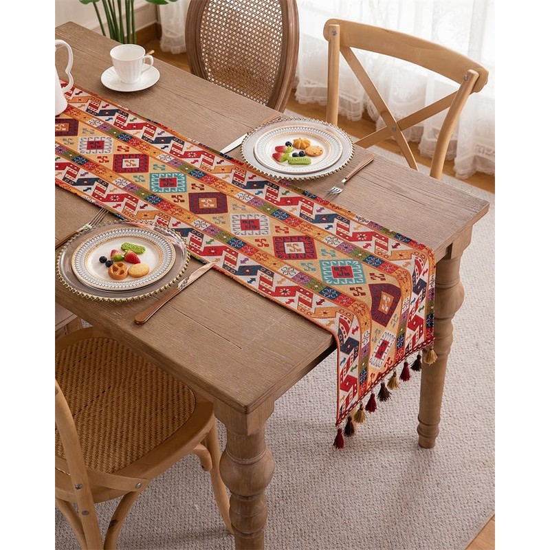 Clothfuna Runner per tavolo da pranzo in stile bohémien, runner
