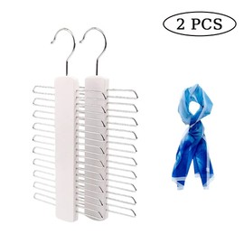 Set of 2 Wooden Tie Holders, Tie Hangers, 20 Tie Storage, Belt Holder and Tie Holder, Wooden Tie Hanger for Belts, Ties, Scarves, in Wardrobe, White