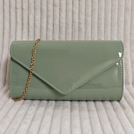 fi9 Patent Leather Bridal Wedding Evening Handbag Party Clutch Shoulder Hand Bag (Sage Green)