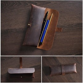 Vintage Pencil Roll, Leather Rolling Case, Retro Pencil Roll for Students, Businessmen, Adults, Artists (Can Hold 20 Pens), 21 x 8 cm