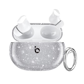 Frylaa Beats Studio Buds + Case Clear Black Glitter,Beats Studio Buds Case 2021,Clear Case for Beats Studio Buds/Buds + Case Cover,Shockproof Soft TPU Beats Earbuds Case with Carabiner Women-Black