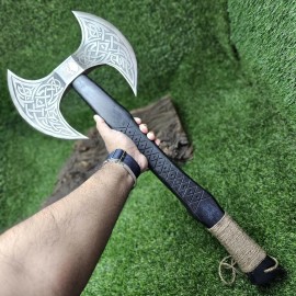LiFaFa Custom Gift Forged Carbon Steel Double Edge Viking Axe with Rose Wood Shaft