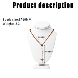 Wooden Rosary Beads Catholic, Handmade Cross Necklace, Vintage Rosary Necklace for Birthday Confirmation First Communion Baptism (Light Brown)