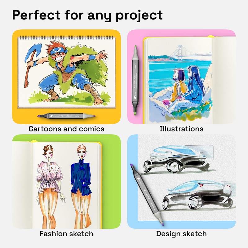 ARTISTRO 60 Dual-Tip Alcohol Markers - Alcohol-Based Pens Set, Chisel