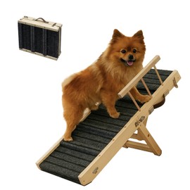2025 Small Dog Ramp for Small Dogs Cat with Removable Safety Side Rails,Adjustable Height from 9'' to 18.5",Foldable Dog Ramp for Low Bed Sofa,Wooden Pet Ramps for Bed Couch