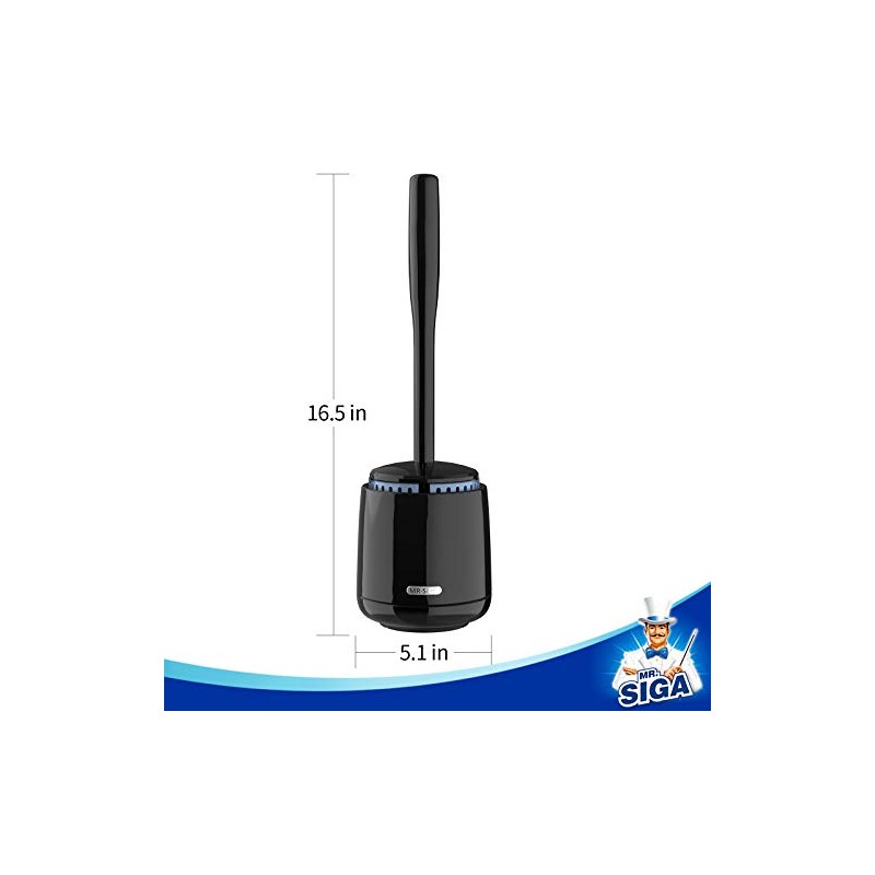 MR.SIGA Cepillo para Inodoro con Soporte, Mango Largo, Negro, Paquete