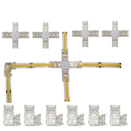 ENQIMAOYI LED Strip Connector 6 Pieces 2-Pin L Connector, 4 Pieces Cross Connectors Solderless Adapter Clamp Extension Connection for 8 mm 12 V/24 V COB LED Strip Light