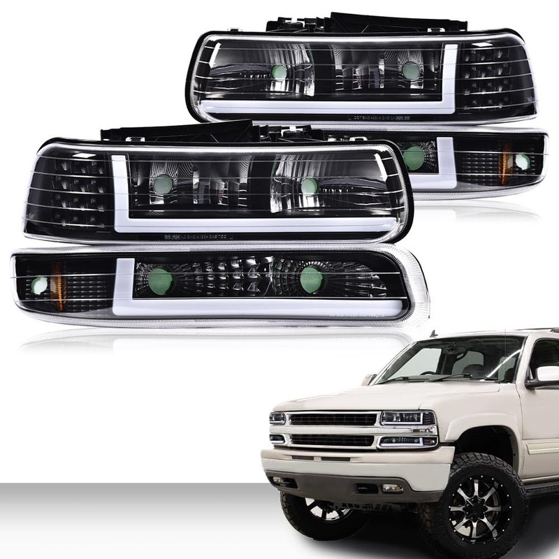 PIT66 LED DRL Headlight Assembly Lamps Compatible with 1999-2002 Chevy