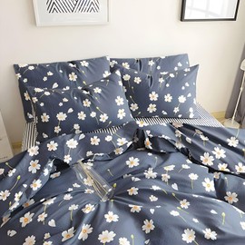 HighBuy Boho Comforter Twin XL Daisy Floral Comforter Set Dark Blue Cottagecore Comforter for Twin XL Size Bed Teen Boy Girl Comfy Down Alternative Bedding Comforter Set 3 Piece Botanical