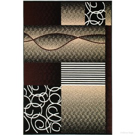 Allstar 8x11 Black Modern and Contemporary Rectangular Accent Rug with Ivory and Espresso Abstract Linear Design (7' 6" x 10' ")