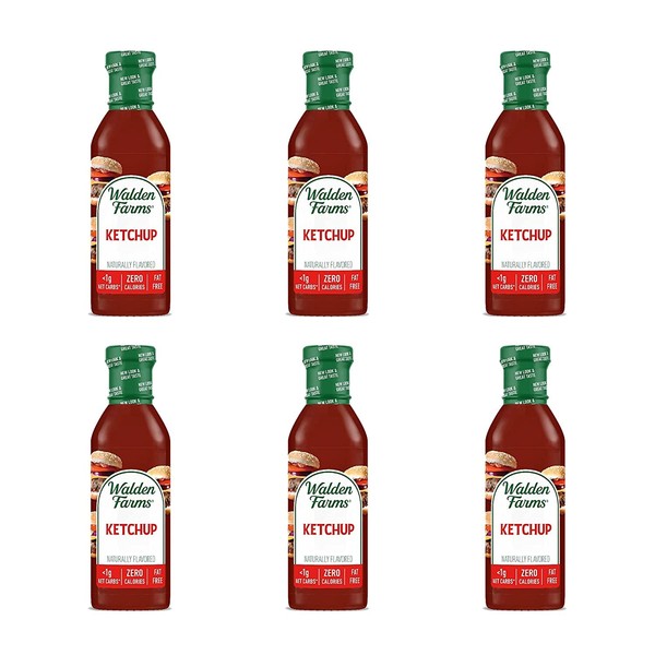 Walden Farms Ketchup 12 Oz. Bottle (Pack of 6) Fresh & Delicious Salad Topping - 0g Net Carbs Condiment, Kosher Certified - Perfect for Fries, Burgers, Meatloaf, Pizza, Hotdogs and More