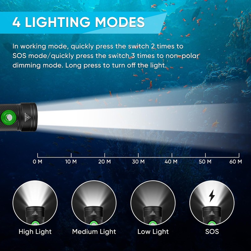 WindFire Dive Lights Scuba Diving Flashlight, IP68 Waterproof 262 ft