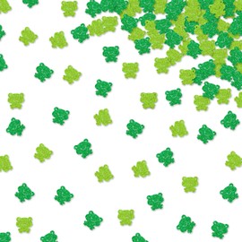 120pcs Frog Confetti for Table, Reptile Animal Themed Paper Scatter, Green Glitter Frog First Birthday Party Table Scatter, Rainforest Animal Baby Shower Party Decoration