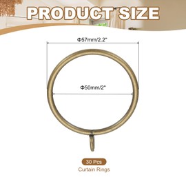 PATIKIL 2 Inch Inner Dia Curtain Rod Rings with Eyelets, 30 Pcs Metal Drapery Ring for Curtain Rods Hoop Pins, Bronze Tone