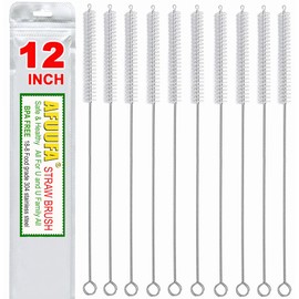 AFUUFA Straw Brush Set 10 Pieces Tube Cleaner Extension 12 Inch Diameter 12mm for Multiple Size Pipes Nylon Bristles Stainless Steel Handle