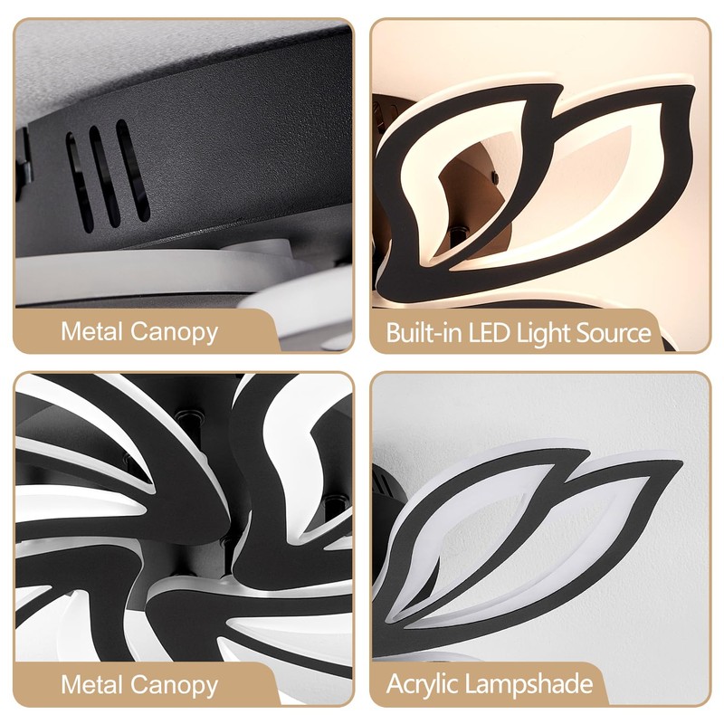 haodengshi Modern LED Ceiling Light Fixture Dimmable, 28" Black Modern