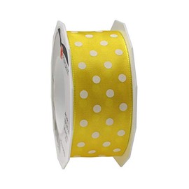 PRÄSENT Polka Dots Wired Edge Ribbon Yellow/White 20 m Polka Dots Ribbon 40mm Width Slightly Bendable Ribbon for Decorating & Crafting Special Occasions