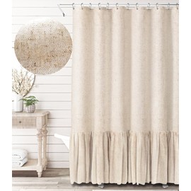 Farmhouse Shower Curtain with A Ruffle Hem, Linen Blend Shower Curtain for Bathroom,Natural,72"x78" 12 Hooks