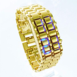 Classic Mens Binary Square LED Digital Watch Black Plated Wrist Watches (Black/red) (Gold/Blue)