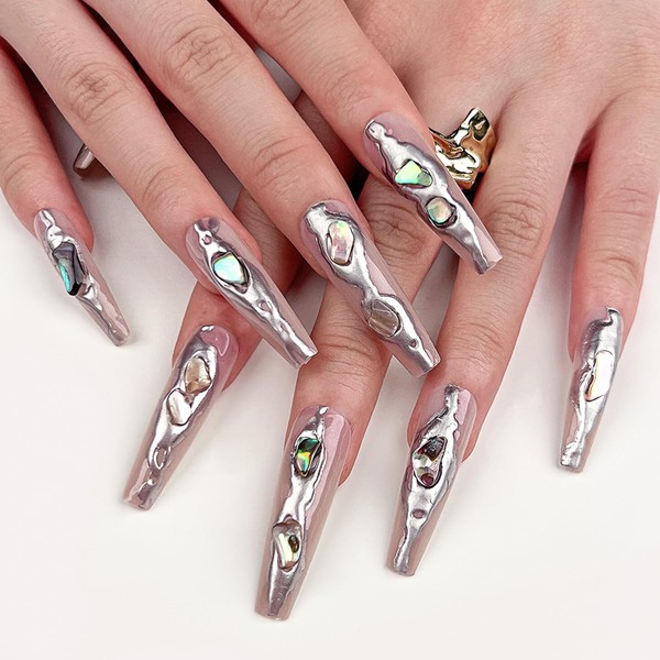 24PCS Y2k Coffin Press on Nails Long Fake Nails with