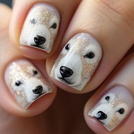 Christmas Press on Nails Short Square MABKJLF Winter Fake Nails False Nails with Polar Bear Designs Cute Glossy Glue on Nails Full Cover Acrylic Nails Xmas Artificial Nails for Women Girls 24 Pcs