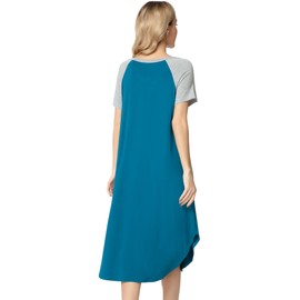 NACHILA Nightgowns for Women-Viscose Made from Bamboo, Button Down Nightshirt Short Sleeve Sleepwear Cool Sleepdress Turquoise M