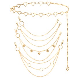 Waist Chain Belt Jeans Pants Chain, Punk Pocket Chain HipHop Wallet Chain for Women Body Belly Chain Goth Accessories Y2K (Gold Heart)