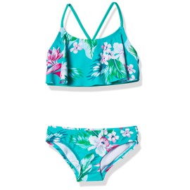 Kanu Surf Girls Flounce Bikini Beach Sport 2 Piece Swimsuit, Alania Floral Green, 6