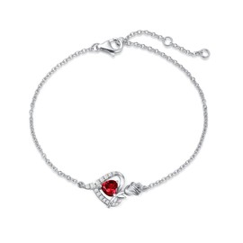 FANCIME Rose Heart Bracelets for Women 925 Sterling Silver January Birthstone Natural Garnet Bracelet Fine Jewellery Gifts Christmas Birthday Valentine's Mother's Day Present for Her Wife Ladies Mum