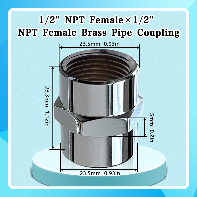 Brass Pipe Fitting-1/2" NPT Female×1/2" NPT Female Pipe Coupling-Chrome Plated