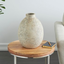 Deco 79 Ceramic Decorative Vase Antique Style Textured Centerpiece Vase, Flower Vase for Home Decoration 11" x 11" x 14", Beige