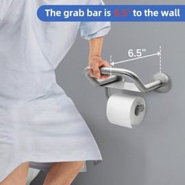 Upgrade Grab Bar Toilet Paper Holder, 3-in-1 Bathroom Grab Bar with Toilet Holder and Phone Shelf, 304 Stainless Steel Safety Toilet Paper Grab Bar, Wall Mount Toilet Paper Holder for Seniors