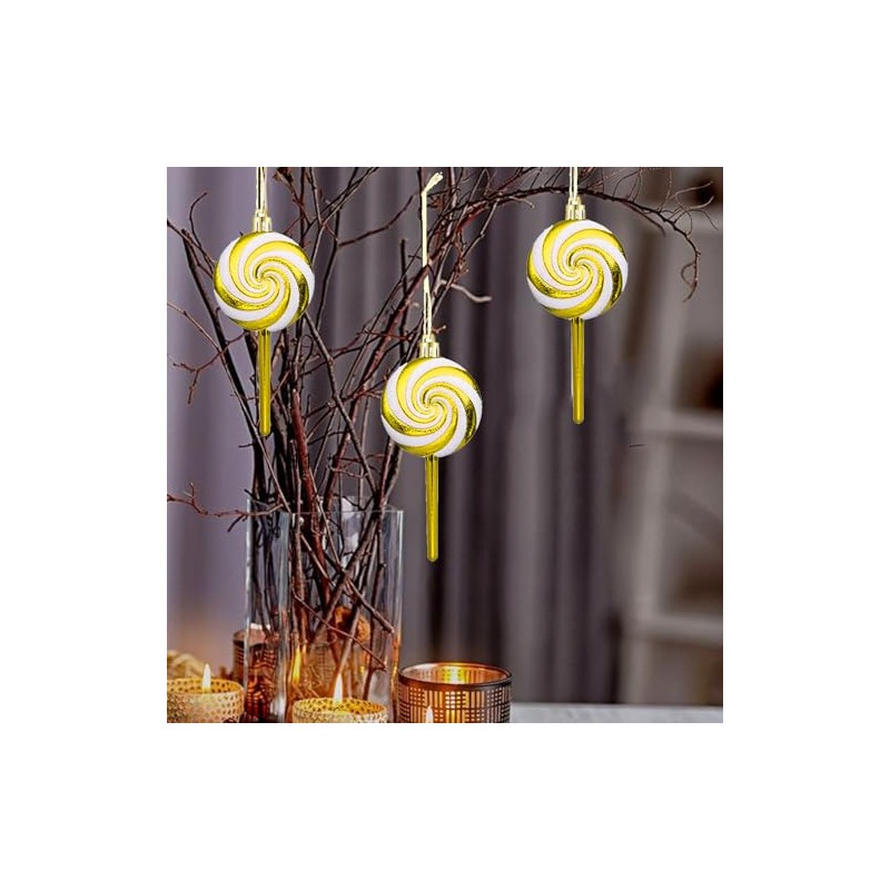 Herzwild 8 x Christmas Tree Decorations Candy Canes Lollipop Gold