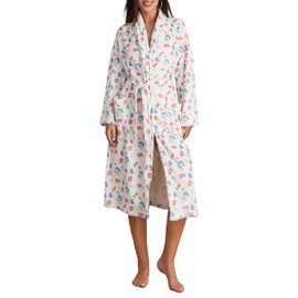 Geagodelia Women's Fleece Dressing Gown Ladies Towel Bath Robes Long Bathrobes Fruit Print Housecoats Kimono Nightwear UK (White, M)