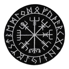 Viking Compass Embroidered Patch Black White Vegvísir Iron-On Norwegian Navy