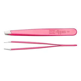 nippes Solingen Tweezers with Slanted Tip | Pink | Stainless Steel | 9.5 cm Length | Tweezers Eyebrow Plucking | Tweezers Pointed | For Precise Hair Removal