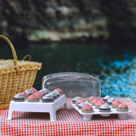 Top Shelf Elements for Mini Small Size Cupcakes. NOT for Standard Size Cupcakes. Fashionable Green Mini Cupcake Carrier Holds 24 Mini-Size Cupcakes, Mini Cupcake Traveler, Reusable Cupcake Box