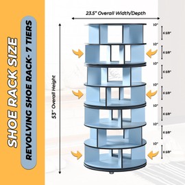 Kings Brand Furniture - 7-Tier Rotating Shoe Rack, 360° Revolving Lazy Susan Spinning Shoe Rack Tower Storage Organizer for Closet Entryway Bedroom Hallway, Blue