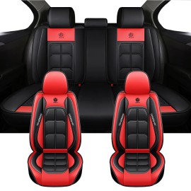 Xiangta Car Seat Covers Full Set Breathable Leather Automotive Front and Rear Seat Covers Protectors Fit for Most Vehicles, SUVsSize: Universal Size, Color: Black & Red
