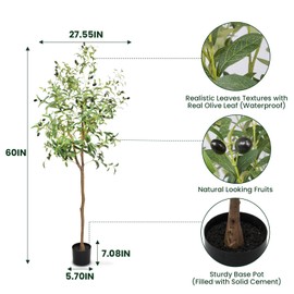 5FT Artificial Olive Tree,60 Inch Faux Olive Tree with Black Base Pot- Fake Olive Plant Potted - Artificial Silk Tree for Home Office Living Room Corner Decor Indoor-2 Pack