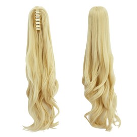 OMGREAT Clip In On Hair Extensions Bleach Blonde Claw Ponytail Extensions Hair Piece Curly for Women Synthetic Heat-Resisting 18 Inch
