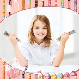 Spakon 48 Pcs Easter Themed Pencils Colorful Spring Pencils for Kids Fun Animal Pen with Eraser Tops Wood Office School Classroom Birthday Supplies Chicks, Bunnies Patterns