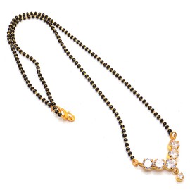 JewarHaat Mangalsutra Indian Wedding Bridal Ad Cz Color Stones Two-Tone Gold Plated Pendant Tanmaniyam Nallapusalu Black Beads Chain Bollywood Faux Jewelry Women (Six Stones)
