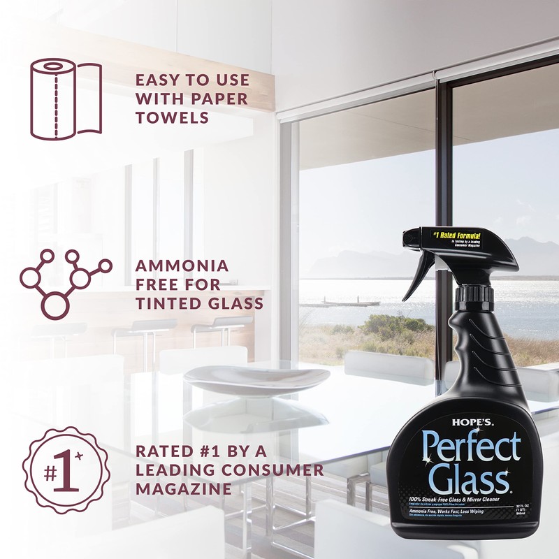 HOPE'S Perfect Glass Cleaner, Streak-Free, Ammonia-Free Window, Mirror, Screen, and