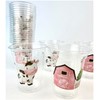 Farm Party Clear Plastic Cups, 12 oz, Pink Barn and